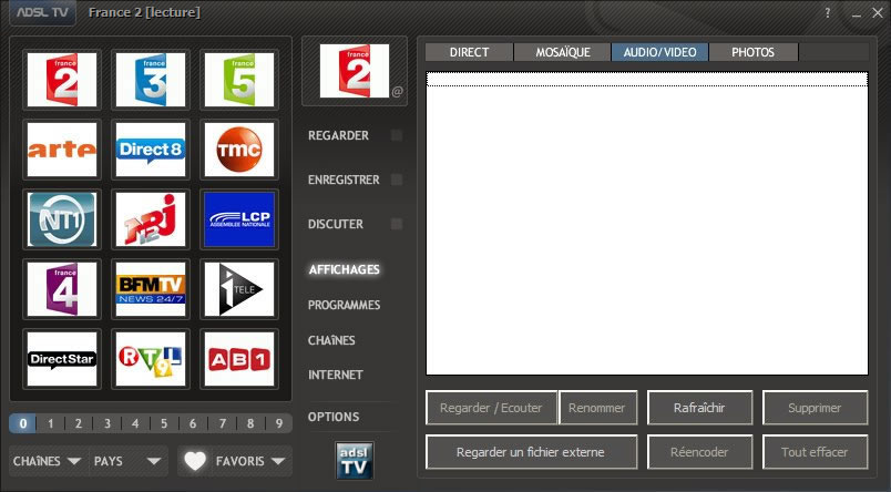 Affichage des enregistrements d'adsl TV / FM