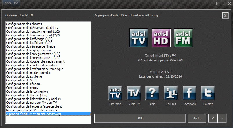 Configuration des options d'adsl TV / FM