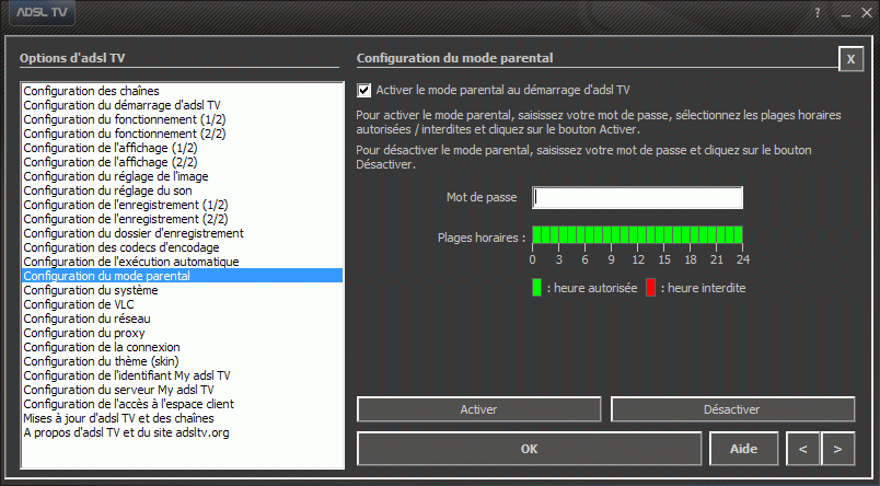 Configuration des options d'adsl TV / FM