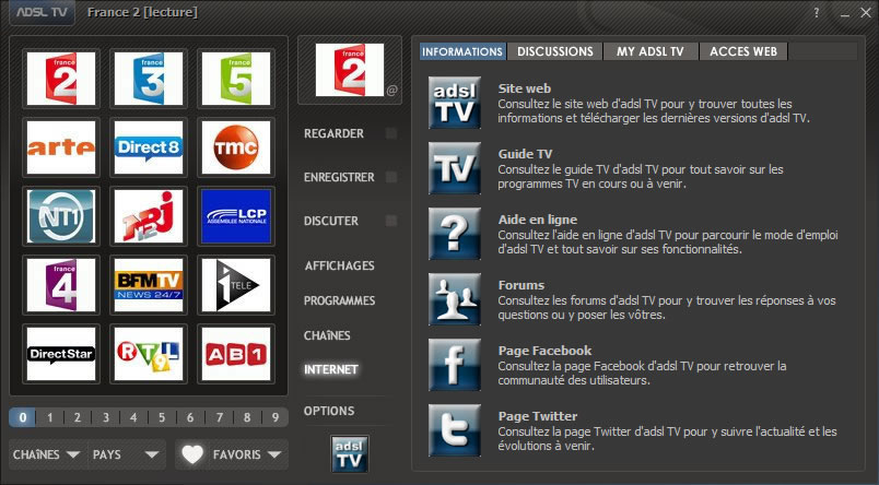 Liste des informations sur le web d'adsl TV / FM