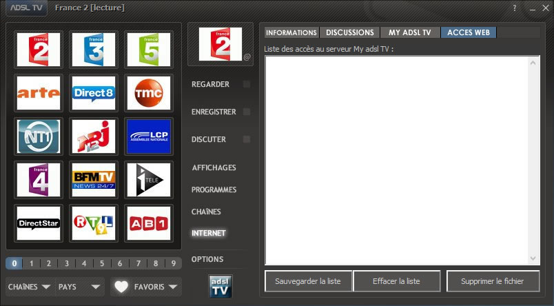 Liste des accs web du serveur My adsl TV d'adsl TV / FM