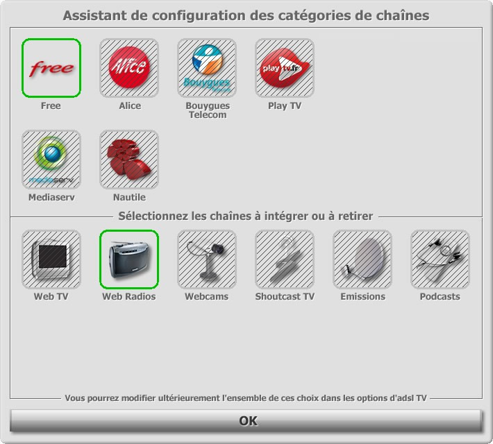 Assistant de configuration des catégories de chaînes d'adsl TV / FM