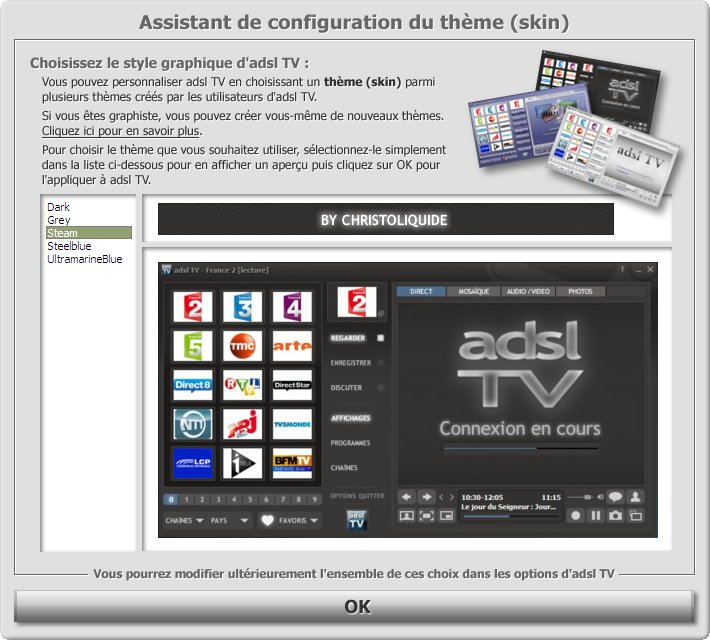 Assistant de configuration du thème (skin) d'adsl TV / FM