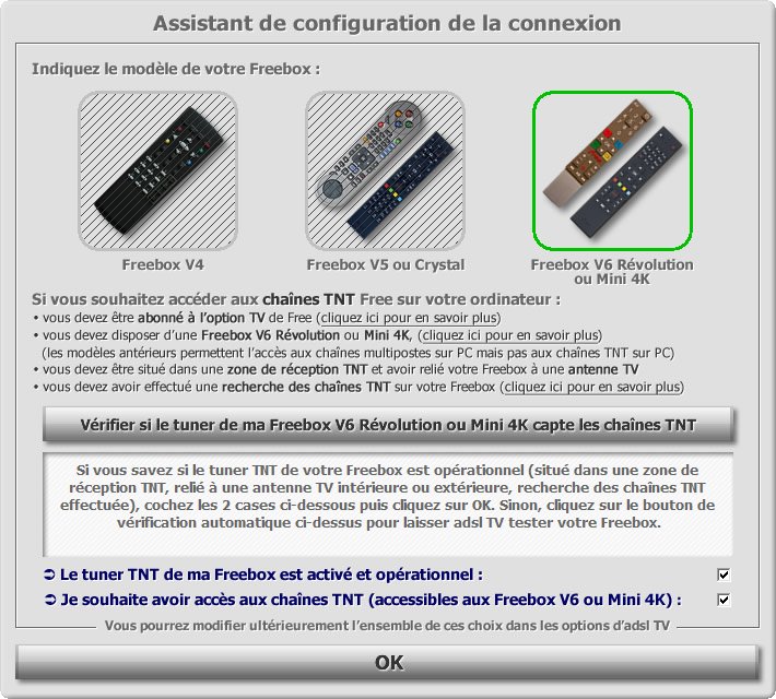 Assistant de configuration de la connexion Free d'adsl TV / FM