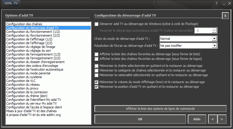 Configuration des options d'adsl TV / FM