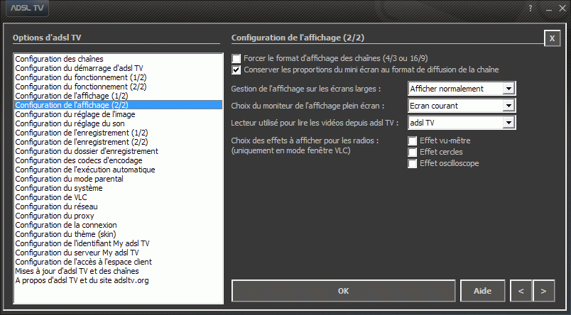 Configuration des options d'adsl TV / FM