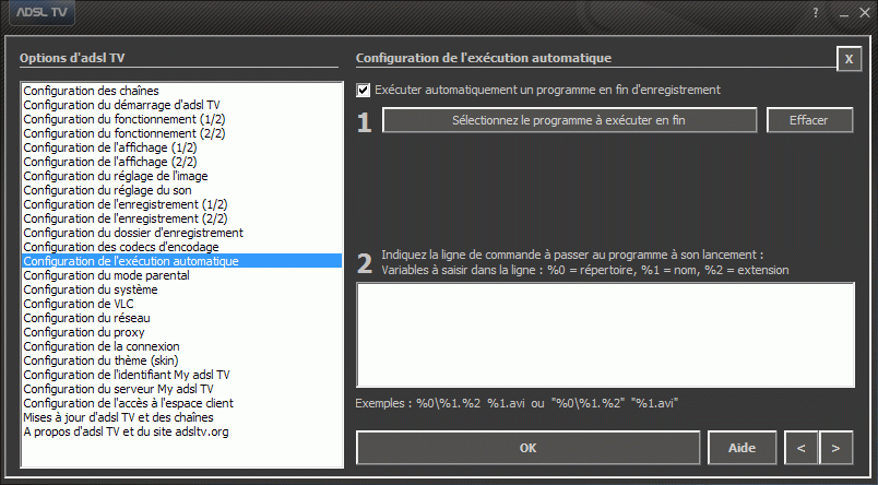 Configuration des options d'adsl TV / FM