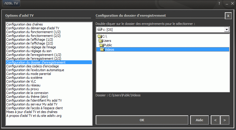 Configuration des options d'adsl TV / FM