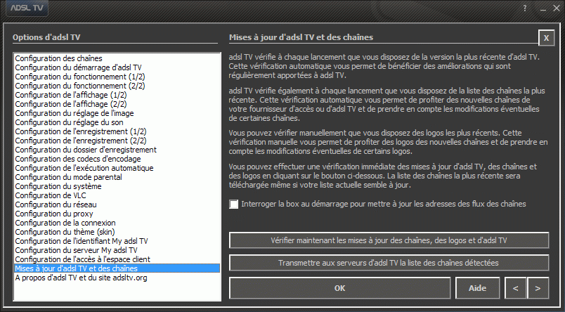 Configuration des options d'adsl TV / FM