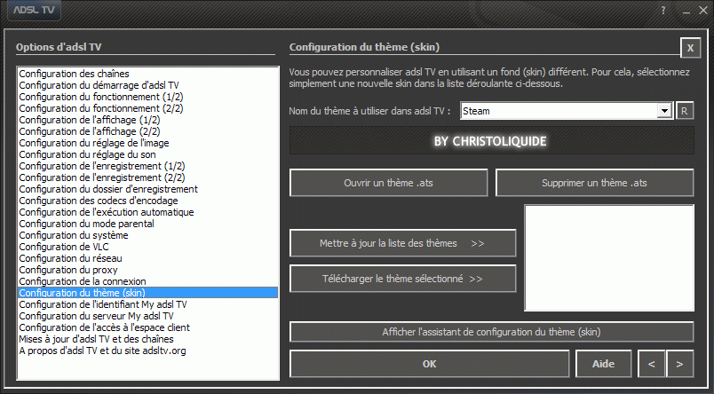 Configuration des options d'adsl TV / FM