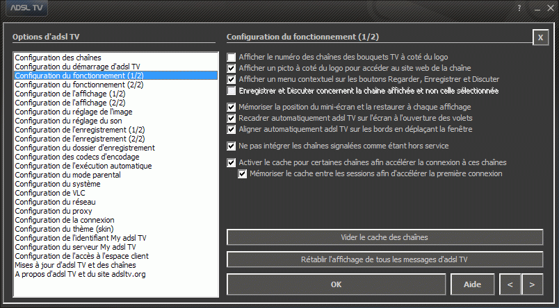 Configuration des options d'adsl TV / FM