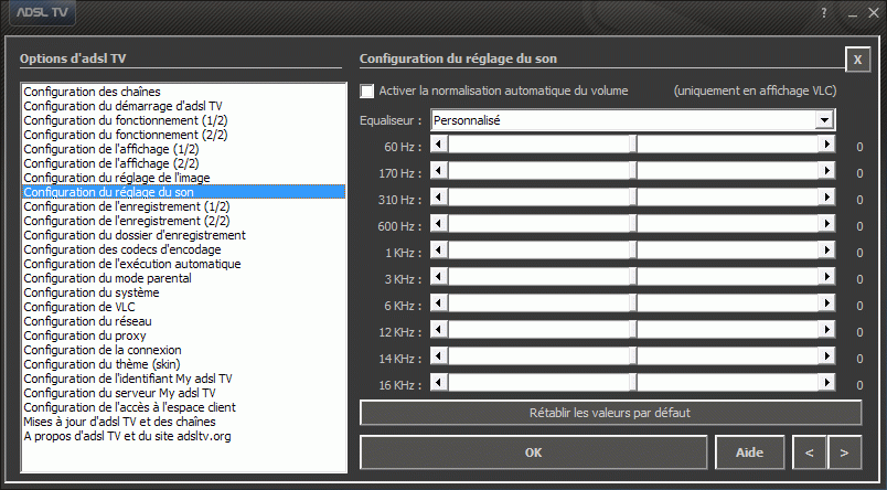 Configuration des options d'adsl TV / FM