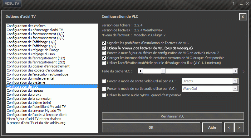 Configuration des options d'adsl TV / FM