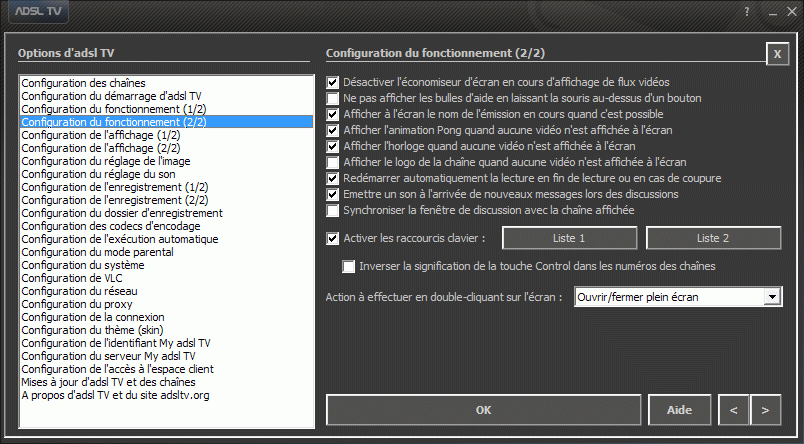 Configuration des options d'adsl TV / FM