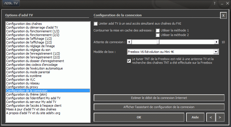 Configuration des options d'adsl TV / FM