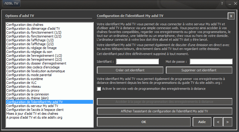 Configuration des options d'adsl TV / FM